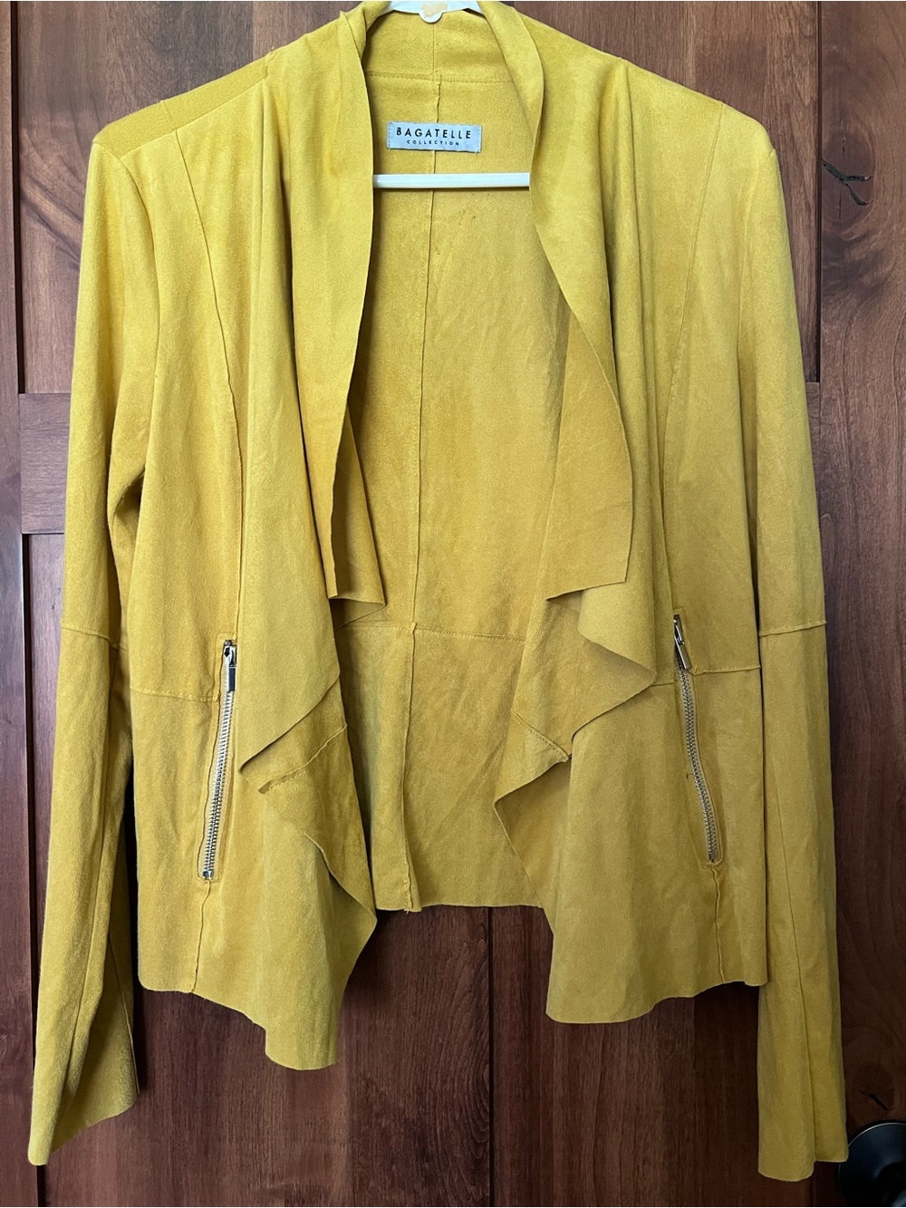Bagatelle Mustard Draped Open-Front Blazer